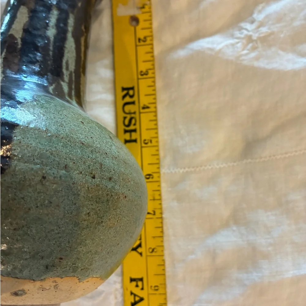 Ceramic Vase Vtg Brown Green Tan Drip Glaze Very Heavy 4.6LBS No Flaws Felt Feet